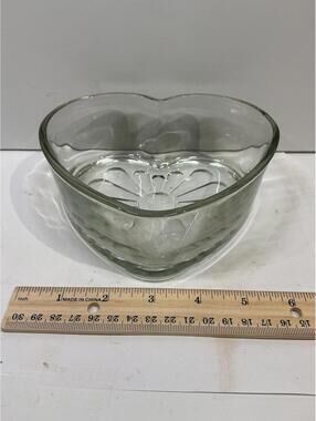 Vintage Heart Shaped Glass Bowl Candy Dish Pressed Glass Sunburst Pattern